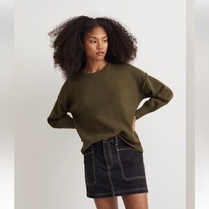 Madewell Olive Conway Cotton Crew Neck Dropped Shoulder Pullover Sweater